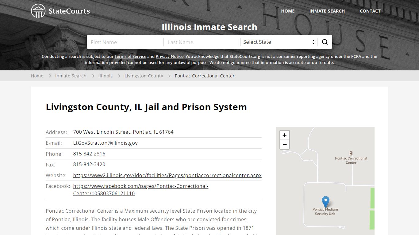 Pontiac Correctional Center Inmate Records Search, Illinois - StateCourts
